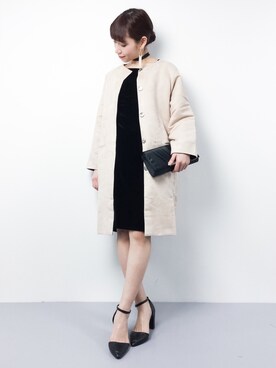 「haco!（ハコ）のアイテム（ノーカラージャケット）」を使った、田中彩央里さん（レディース・158cm）の冬コーディネート