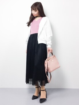 「TITTY&CO.（ティティーアンドコー）のアイテム（ブルゾン）」を使った、田中彩央里さん（レディース・158cm）の冬コーディネート