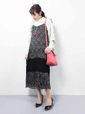 「Ameri（アメリ）のアイテム（ニット/セーター）」を使った、田中彩央里さん（レディース・158cm）の冬コーディネート