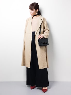 「haco!（ハコ）のアイテム（トレンチコート）」を使った、田中彩央里さん（レディース・158cm）の冬コーディネート