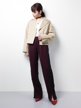 「Rouge vif（ルージュヴィフ）のアイテム（トレンチコート）」を使った、田中彩央里さん（レディース・158cm）の冬コーディネート