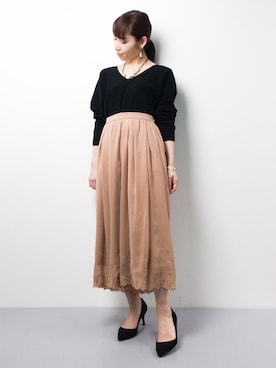 「スカーチョコーデ」｜田中彩央里さん（レディース・158cm）の冬コーディネート