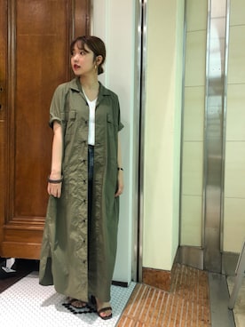 「スリット」｜「アイテム（シャツワンピース）」を使った、mis.さん（レディース・149cm）の夏コーディネート