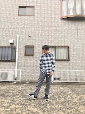 「フランネルシャツ」｜「アイテム（スラックス）」を使った、ふぇいさん（メンズ・161cm）の秋コーディネート