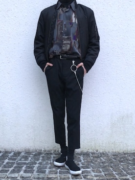 「GUコーデ」｜「アイテム（MA-1）」を使った、mobさん（メンズ・176cm）の春コーディネート