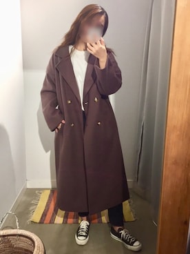「アイテム（チェスターコート、パープル系）」を使った、Natsumiさん（レディース・159cm）の秋コーディネート