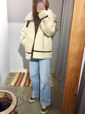 「ラフコーデ」｜「アイテム（ムートンコート）」を使った、Natsumiさん（レディース・159cm）の冬コーディネート