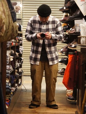 「SUPRA（スープラ）のアイテム（帽子）」を使った、Ricky さん（メンズ・173cm）の冬コーディネート