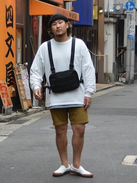 「MIS（エムアイエス）のアイテム（バッグ）」を使った、Ricky さん（メンズ・173cm）の夏コーディネート