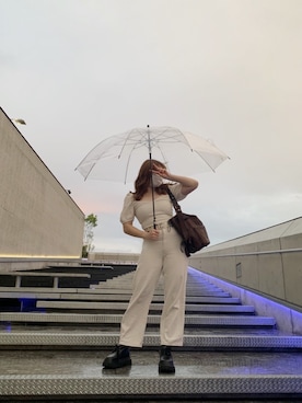 「H&M（エイチ・アンド・エム）のアイテム（シャツ/ブラウス、ベージュ系）」を使った、𝐇さん（レディース）の夏コーディネート