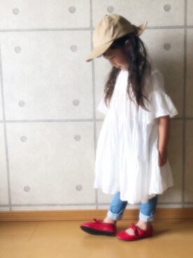 「a.v.v（アーヴェヴェ）のアイテム（キャップ）」を使った、Maki さん（キッズ・110cm）の夏コーディネート