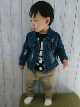 「1歳半」｜「アイテム（デニムジャケット）」を使った、kanata＊＊さん（キッズ・90cm）の春コーディネート