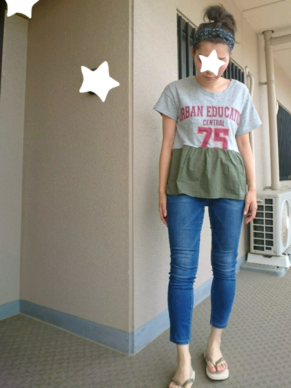 「デニム、シンプル、ぺプラムトップス、祭り、カジュアル、UNIQLO、Tシャツ」｜「CACTUSのアイテム（Tシャツ/カットソー、その他）」を使った、≛Y⍥U≛さん（レディース・155cm）の夏コーディネートの1枚目の写真