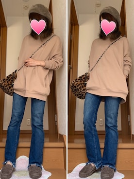 「ご近所コーデ」｜「アイテム（ハンチング/ベレー帽）」を使った、Rieさん（レディース・154cm）の冬コーディネート