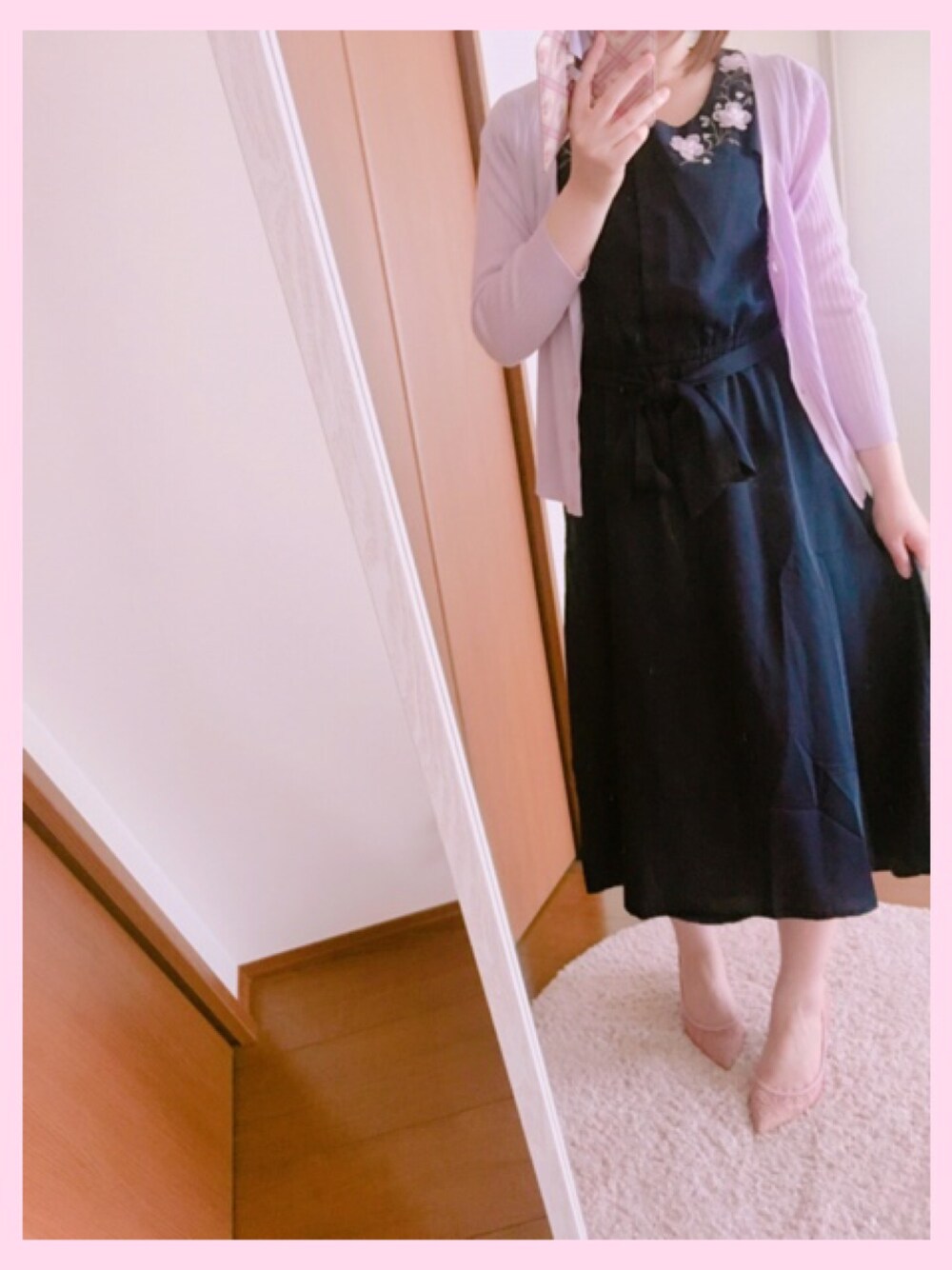 「トッコクローゼット、toccocloset、willselection、ウィルセレクション、ウィルセレクション(WILLSELECTION)、ワンピース、ワンピーススタイル、ネイビー」｜「WILLSELECTIONのスカラレースツイン◆（アンサンブル、パープル系）」を使った、ＲIEさん（レディース・154cm）の夏コーディネートの1枚目の写真