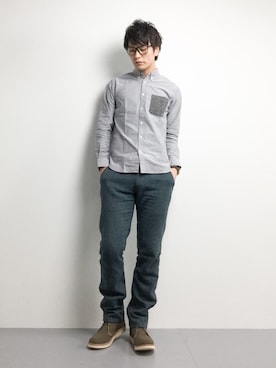 「BICASH（ビカーシ）のアイテム（ブーツ）」を使った、中嶋時男さん（メンズ・183cm）の冬コーディネート