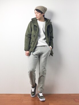 「ZIP FIVE（ジップファイブ）のアイテム（ミリタリージャケット）」を使った、中嶋時男さん（メンズ・183cm）の冬コーディネート