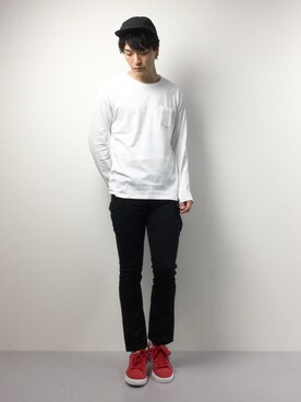 「jiggys shop（ジギーズショップ）のアイテム（カーゴパンツ）」を使った、中嶋時男さん（メンズ・183cm）の春コーディネート