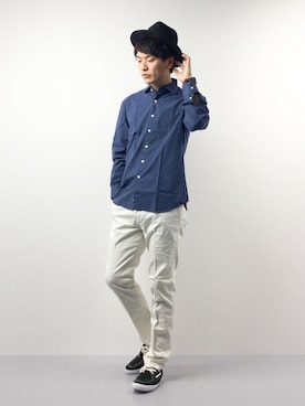 「ZIP FIVE（ジップファイブ）のアイテム（モカシン/デッキシューズ）」を使った、中嶋時男さん（メンズ・183cm）の春コーディネート