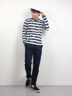 「Blue Standard （ブルースタンダード）のアイテム」を使った、中嶋時男さん（メンズ・183cm）の春コーディネート