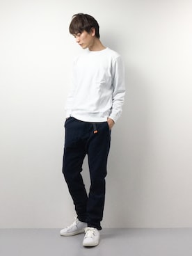 「TRANS CONTINENTS（トランスコンチネンツ）のアイテム（スウェット）」を使った、中嶋時男さん（メンズ・183cm）の春コーディネート
