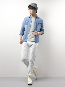 「SHIPS JET BLUE（シップスジェットブルー）のアイテム（Tシャツ/カットソー）」を使った、中嶋時男さん（メンズ・183cm）の春コーディネート