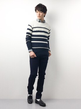 「LINE8（ラインエイト）のアイテム」を使った、中嶋時男さん（メンズ・183cm）の春コーディネート