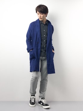 「blue」｜「アイテム（カーディガン/ボレロ）」を使った、中嶋時男さん（メンズ・183cm）の春コーディネート