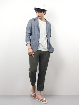 「腕まくり」｜「アイテム（テーラードジャケット）」を使った、中嶋時男さん（メンズ・183cm）の春コーディネート