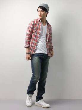 「HANES（ヘインズ）のアイテム（帽子）」を使った、中嶋時男さん（メンズ・183cm）の春コーディネート