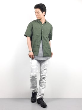 「INASTUDIOS（イーナストゥディオス）のアイテム（パンツ）」を使った、中嶋時男さん（メンズ・183cm）の春コーディネート