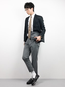 「８(eight)（エイト）のアイテム（テーラードジャケット）」を使った、中嶋時男さん（メンズ・183cm）の春コーディネート