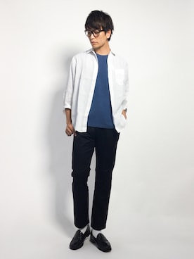 「黒縁メガネ」｜中嶋時男さん（メンズ・183cm）の夏コーディネート