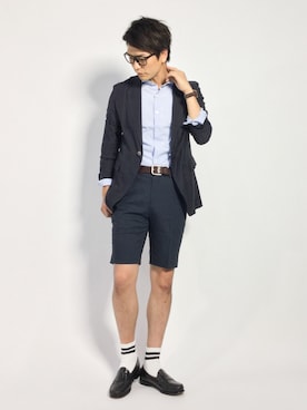 「黒縁メガネ」｜中嶋時男さん（メンズ・183cm）の夏コーディネート