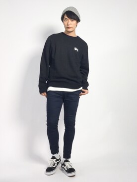 「STUSSY（ステューシー）のアイテム（スウェット）」を使った、中嶋時男さん（メンズ・183cm）の秋コーディネート