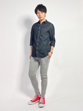 「SABLE CLUTCH（セーブルクラッチ）のアイテム」を使った、中嶋時男さん（メンズ・183cm）の秋コーディネート