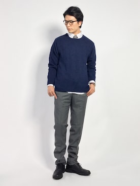 「BEAMS F（ビームスエフ）のアイテム（パンツ）」を使った、中嶋時男さん（メンズ・183cm）の秋コーディネート