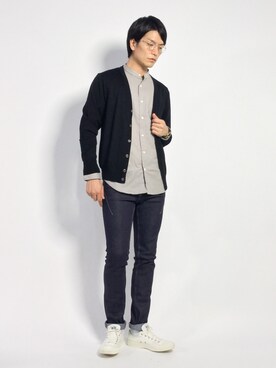 「n(n) BY NUMBER (N)INE（エヌエヌバイナンバーナイン）のアイテム（パンツ）」を使った、中嶋時男さん（メンズ・183cm）の秋コーディネート
