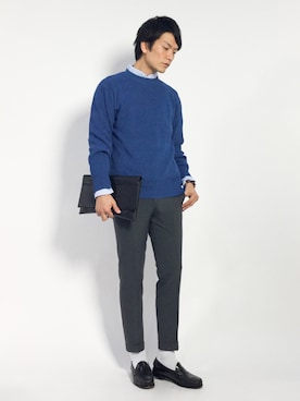 「blue」｜「アイテム（スラックス）」を使った、中嶋時男さん（メンズ・183cm）の秋コーディネート