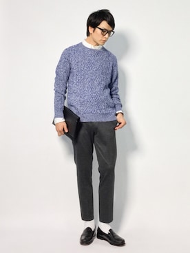 「EDIFICE（エディフィス）の◇T/Wジャージーイージーテーパードパンツ（スラックス）」を使った、中嶋時男さん（メンズ・183cm）の秋コーディネート