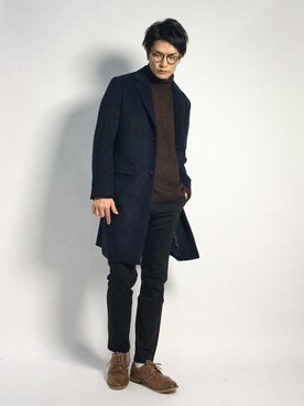 「URBAN RESEARCH（アーバンリサーチ）のアイテム（チェスターコート）」を使った、中嶋時男さん（メンズ・183cm）の秋コーディネート