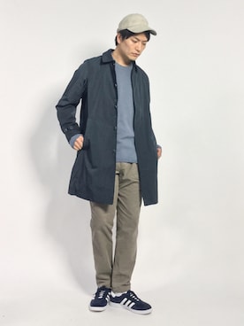 「blue」｜「アイテム（ステンカラーコート）」を使った、中嶋時男さん（メンズ・183cm）の秋コーディネート
