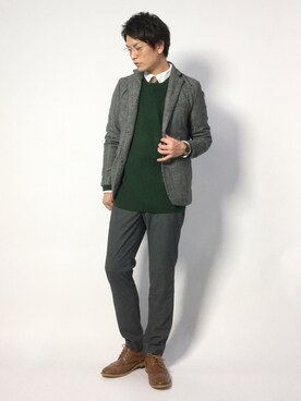 ジャケット アウターを使った 緑ニット のメンズ人気ファッションコーディネート ユーザー ショップスタッフ Wear