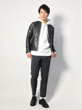 「JOURNAL STANDARD（ジャーナルスタンダード）のアイテム（ライダースジャケット）」を使った、中嶋時男さん（メンズ・183cm）の秋コーディネート