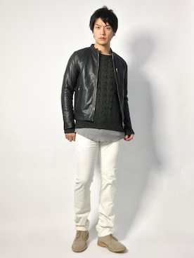 「JOURNAL STANDARD（ジャーナルスタンダード）のアイテム（ライダースジャケット）」を使った、中嶋時男さん（メンズ・183cm）の秋コーディネート