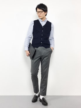 「黒縁メガネ」｜中嶋時男さん（メンズ・183cm）の秋コーディネート