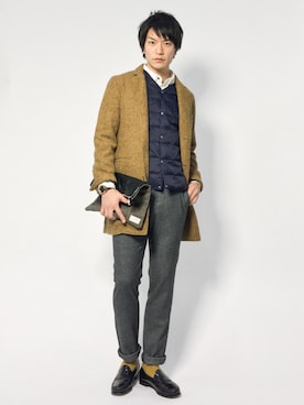 「靴下チラ見せ」｜「アイテム（チェスターコート）」を使った、中嶋時男さん（メンズ・183cm）の冬コーディネート