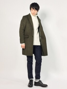 「417 EDIFICE（フォーワンセブンエディフィス）のアイテム（チェスターコート）」を使った、中嶋時男さん（メンズ・183cm）の冬コーディネート