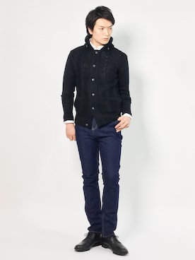 5gg ドンキー襟ニットカーディガンを使ったメンズ人気ファッションコーディネート Wear