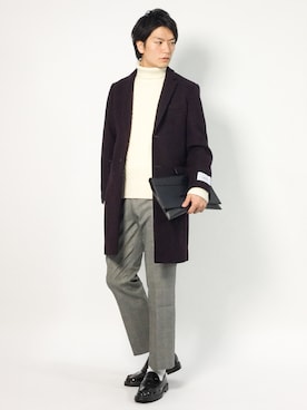 「JOURNAL STANDARD relume（ジャーナルスタンダード　レリューム）のアイテム（チェスターコート）」を使った、中嶋時男さん（メンズ・183cm）の冬コーディネート